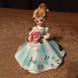 JOSEF ORIGINALS JUNE BIRTHDAY GIRL FIGURINE PEARL BIRTHSTONE AQUA DRESS